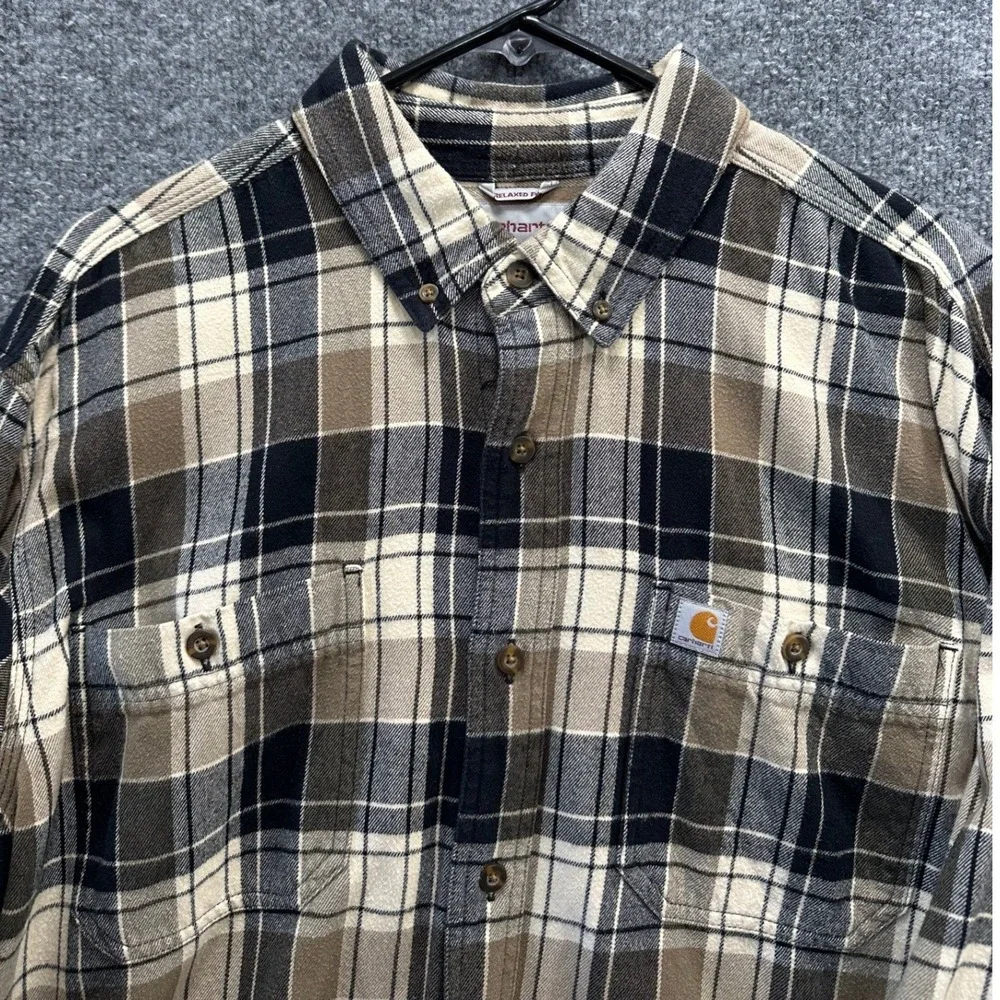 Carhartt Mens Relaxed Fit Plaid Heavy Weight Button Down Shirt Tan  102824 391 L